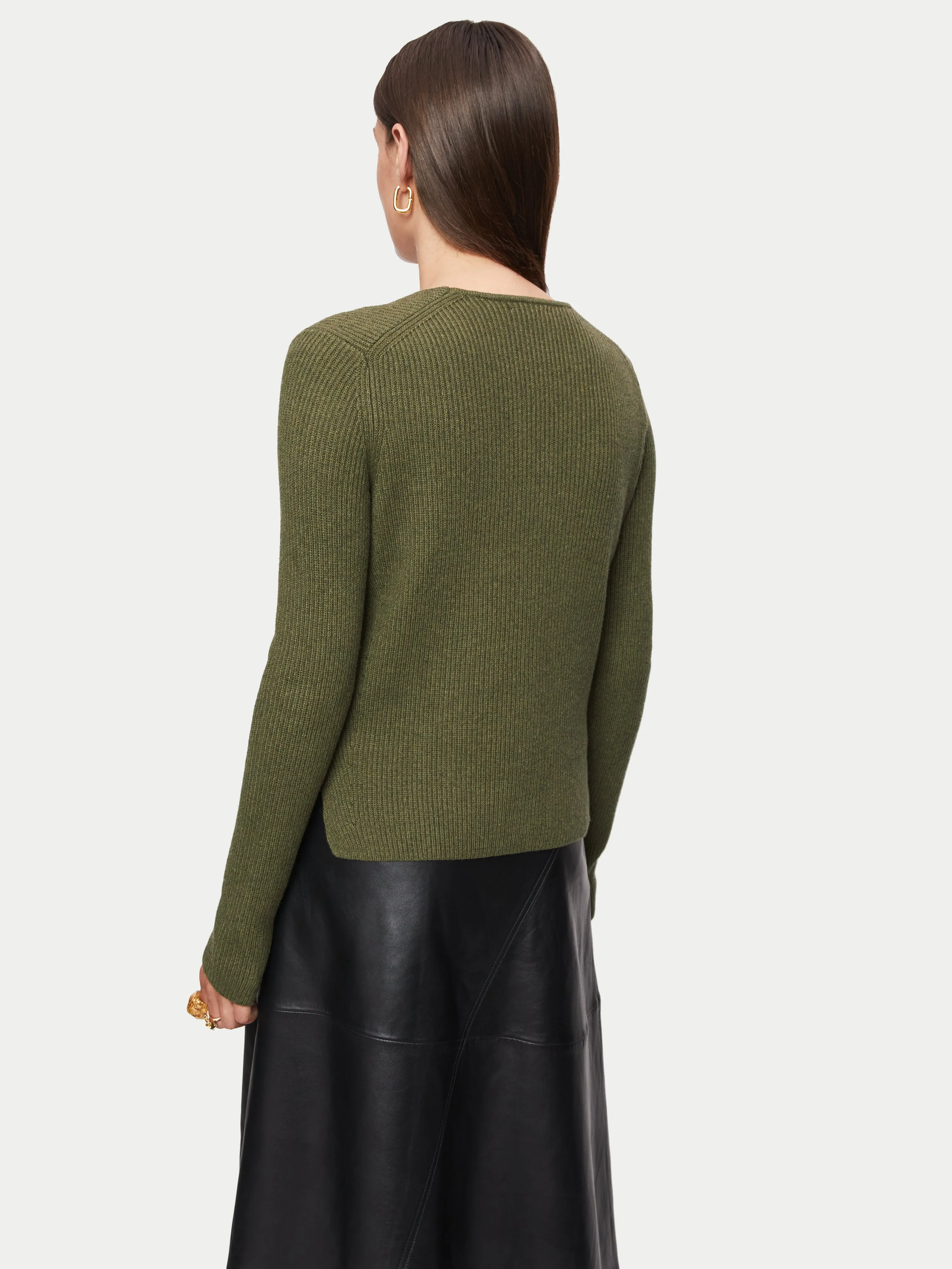 Cotton Blend V Neck Jumper | Green | Green