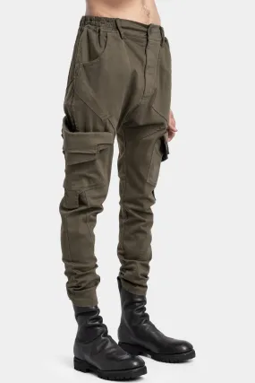 Cotton twill skinny cargo trousers, Military Green