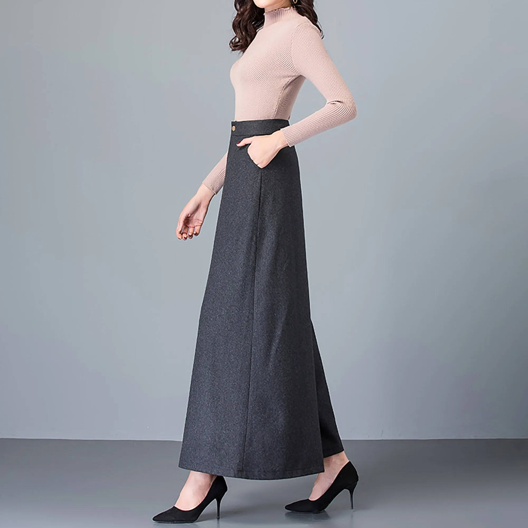 Custom Wool Blend High Rise Cropped Wide Leg Pants