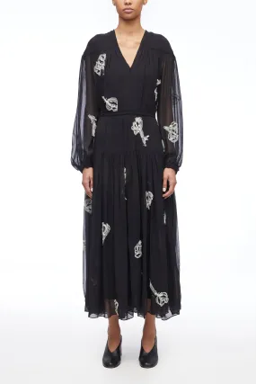 Deconstructed Floral Chiffon Long Dress