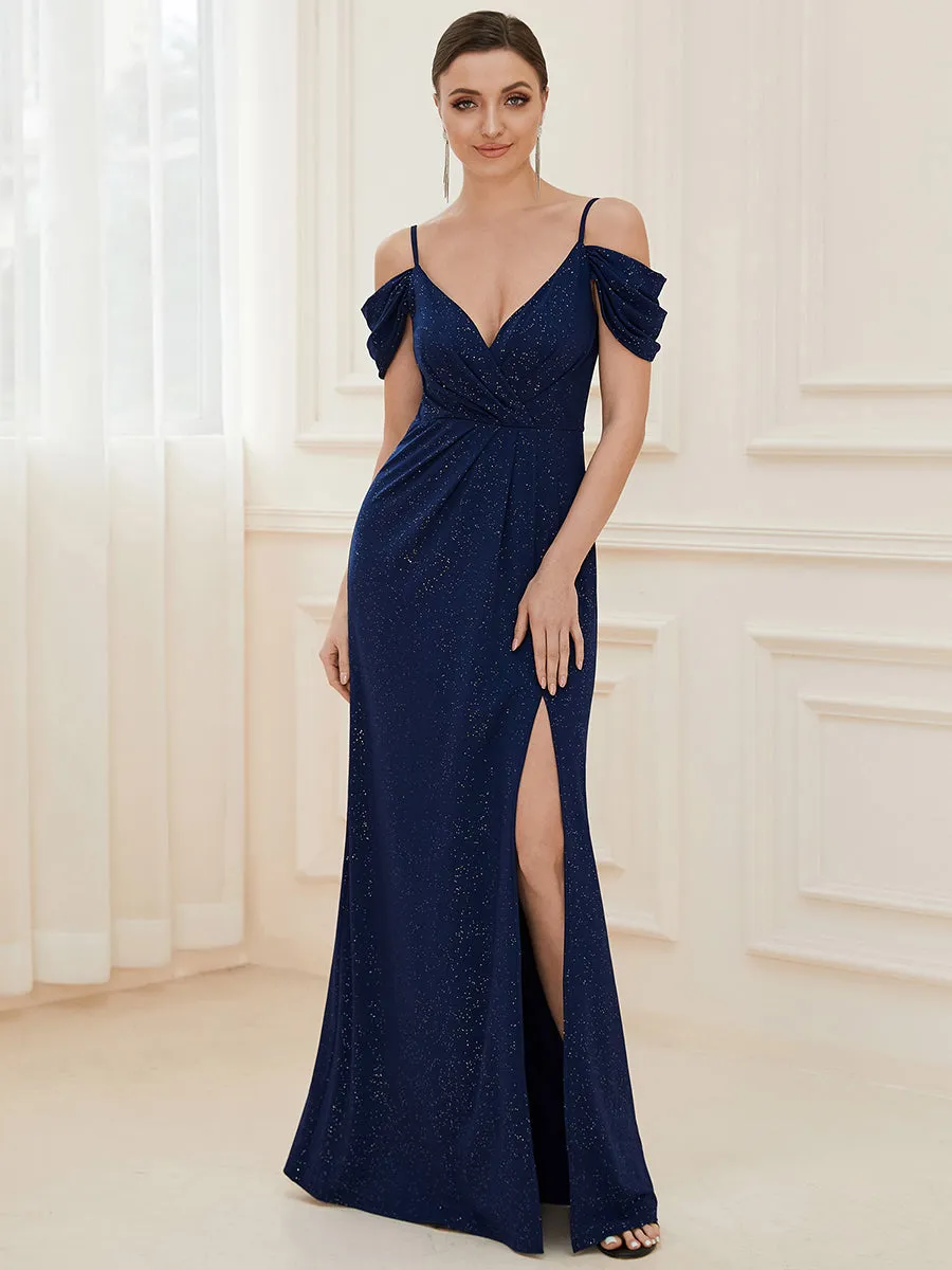 Deep V Neck Wholesale Long Evening Dresses with Split