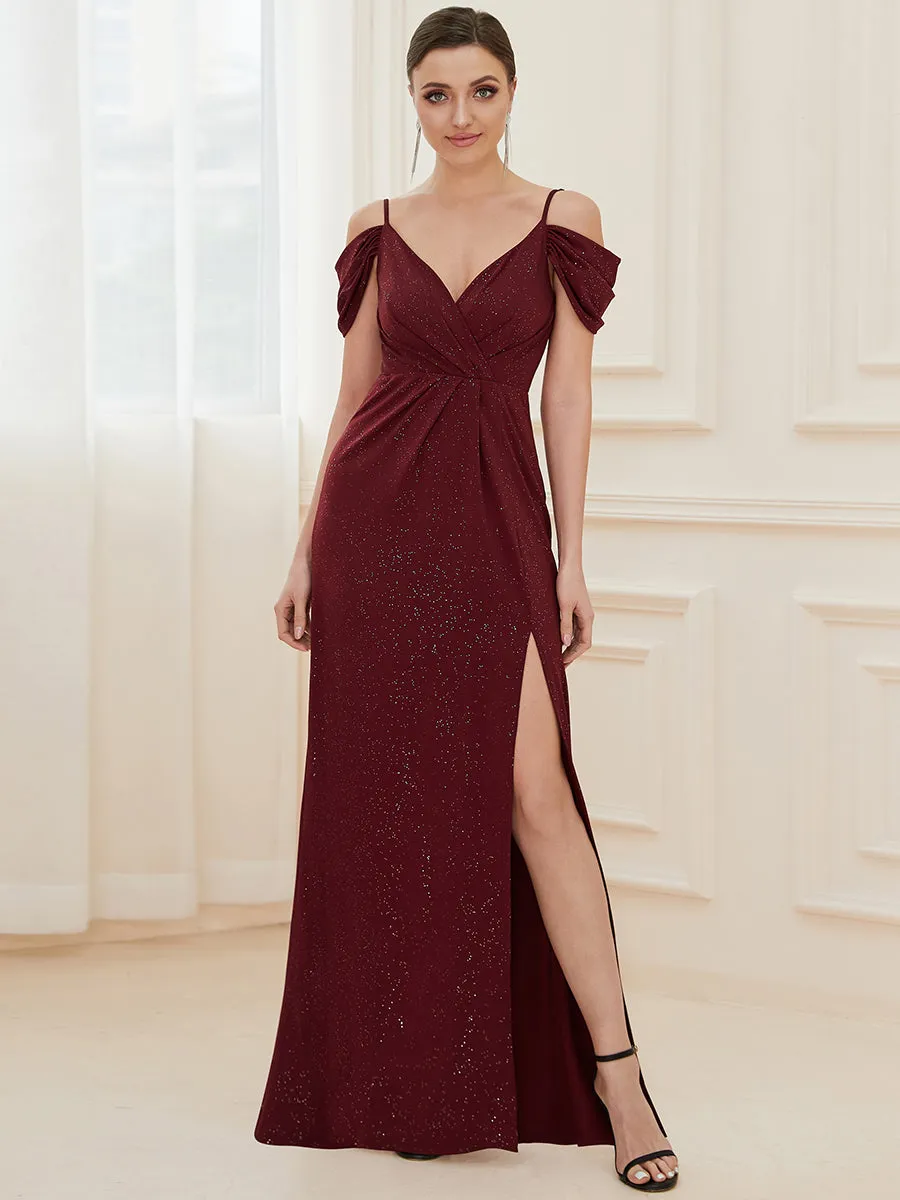 Deep V Neck Wholesale Long Evening Dresses with Split