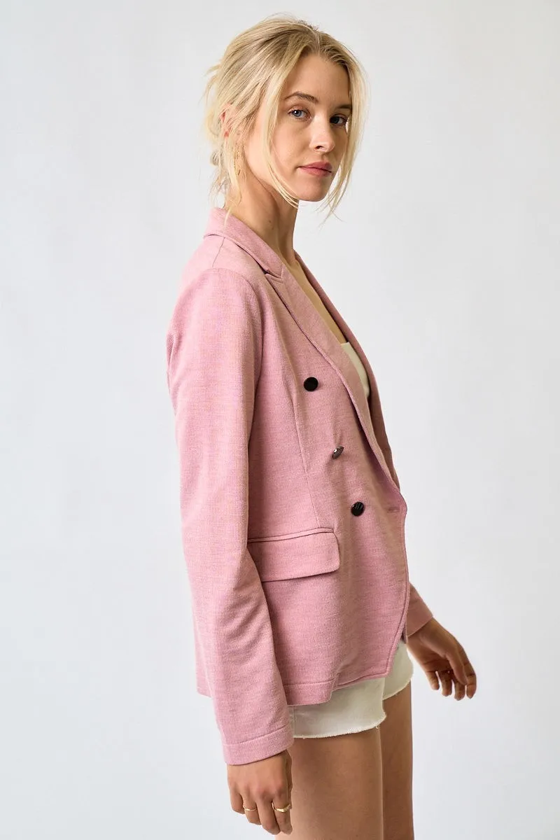 Demi Double Breasted Knit Blazer Blush