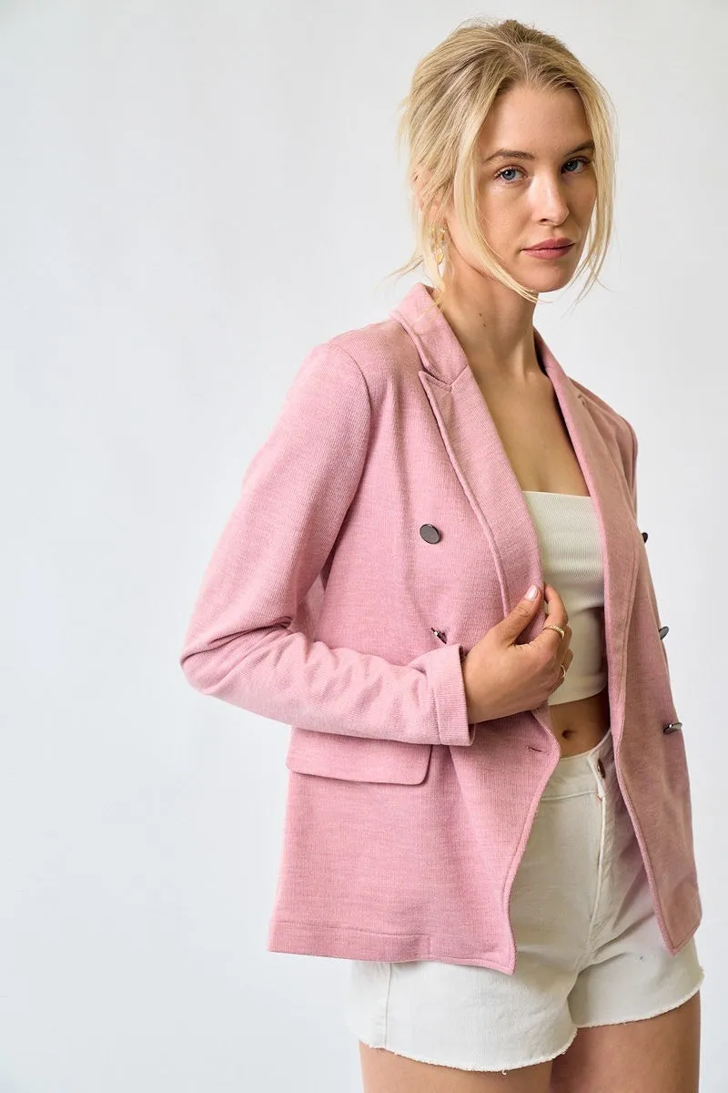 Demi Double Breasted Knit Blazer Blush