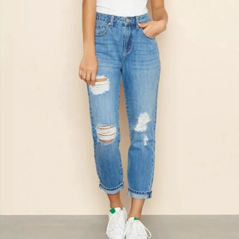 Distressed High Waisted Mommy Jeans