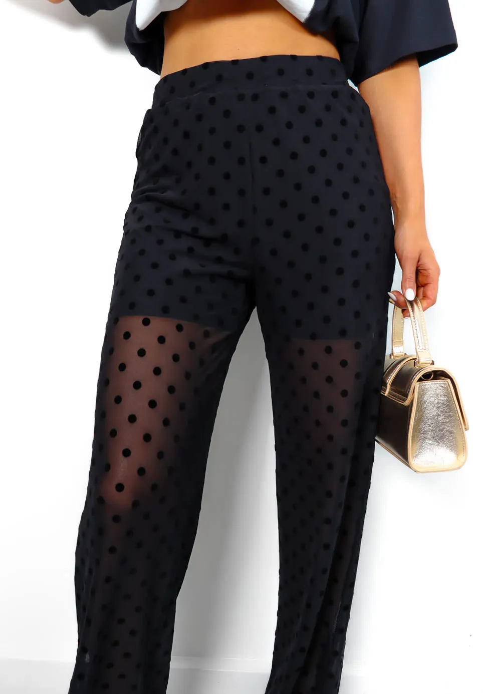 Dot A Chance - Black Polka Dot Mesh Trousers