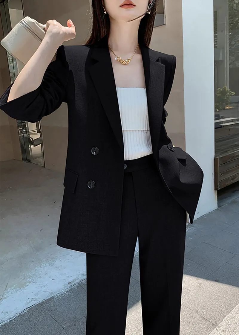 Double Breasted Blazer Wide Pants Suit Two-Piece Set