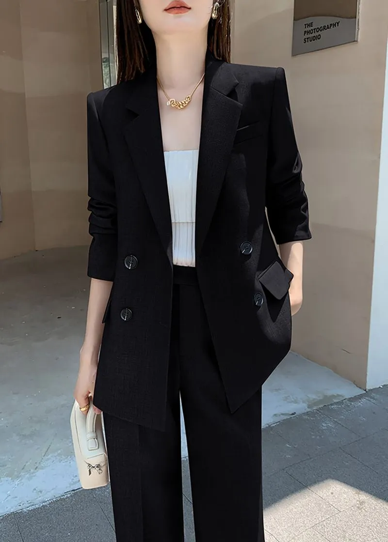 Double Breasted Blazer Wide Pants Suit Two-Piece Set