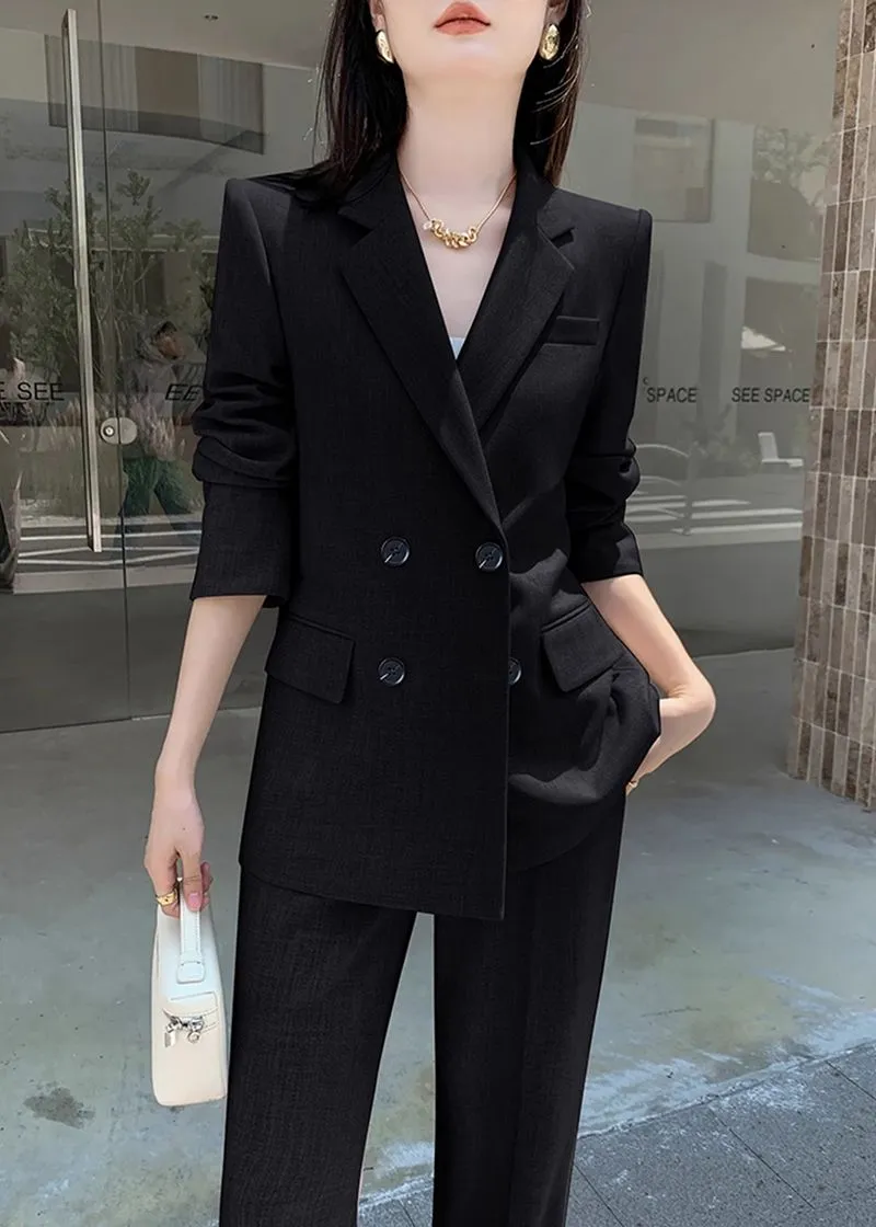 Double Breasted Blazer Wide Pants Suit Two-Piece Set