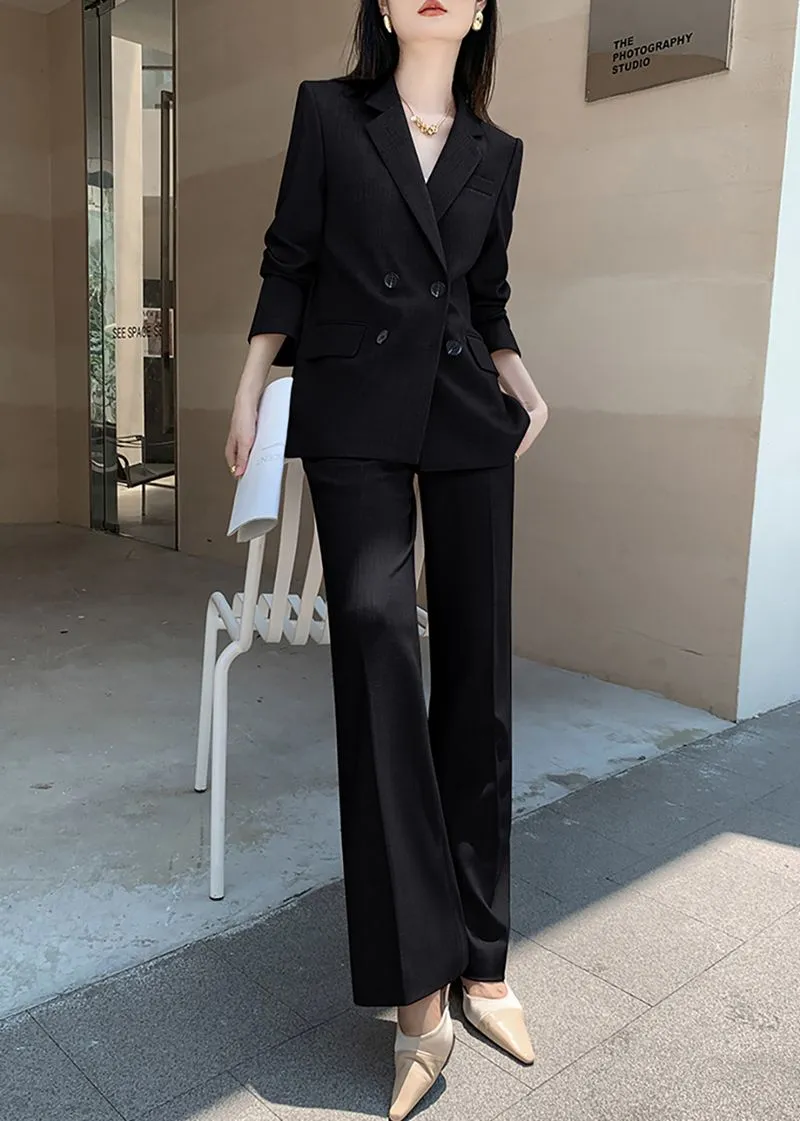 Double Breasted Blazer Wide Pants Suit Two-Piece Set