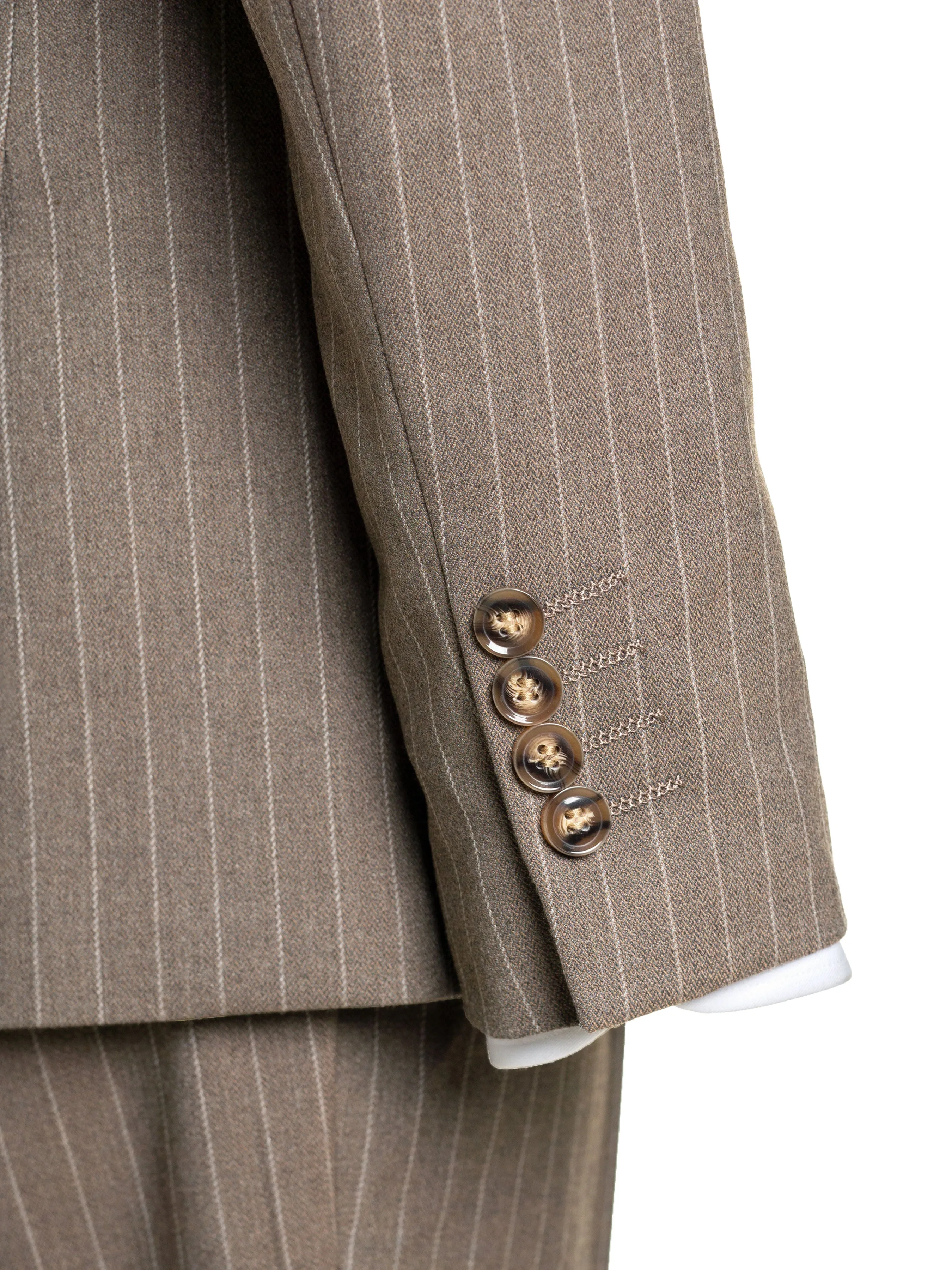 Double Breasted Suit Blazer - Brown Pinstripes (Peak Lapel)