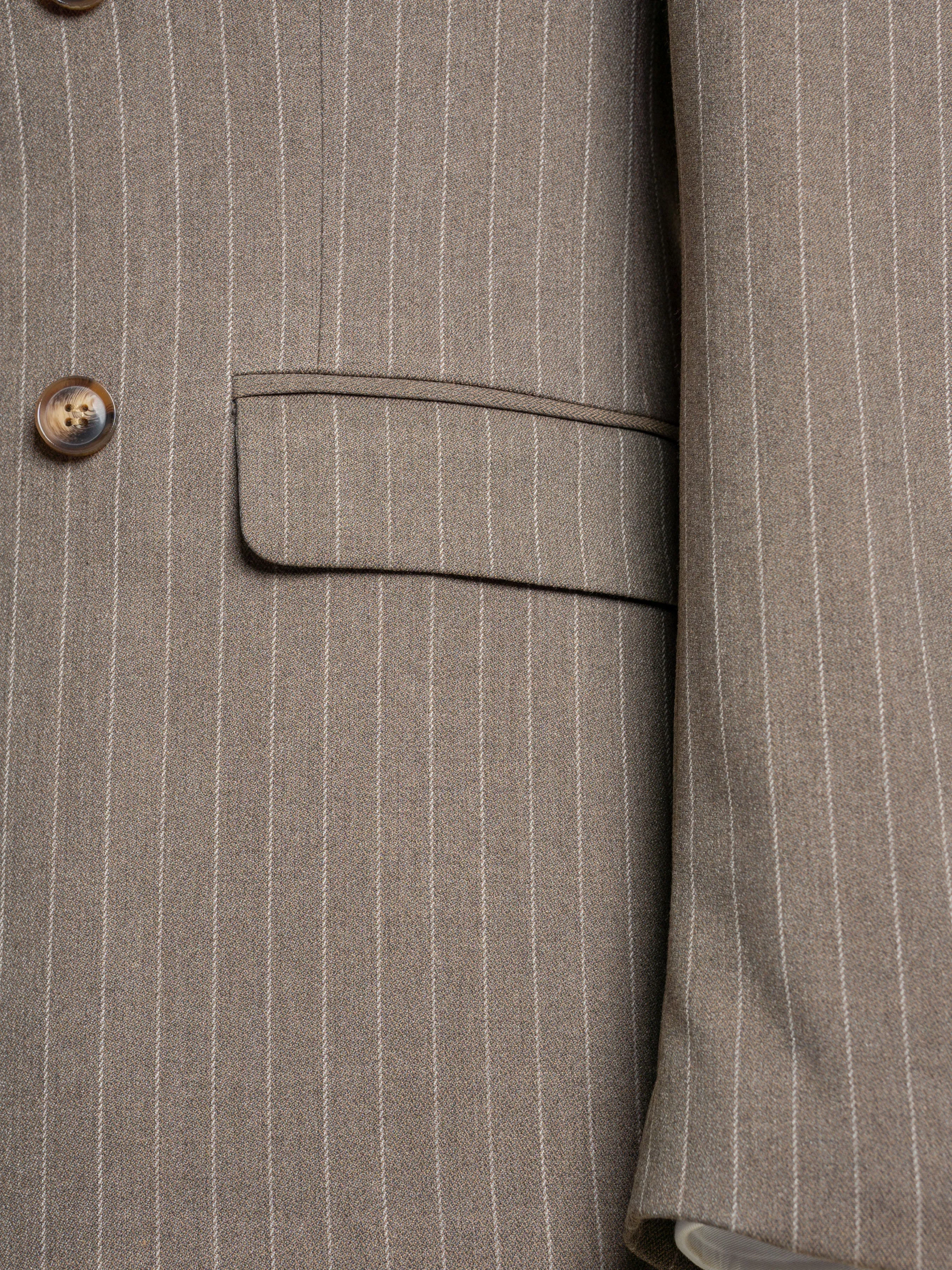 Double Breasted Suit Blazer - Brown Pinstripes (Peak Lapel)