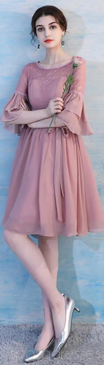 Dusty Pink Chiffon Mismatched Simple Short Bridesmaid Dresses Online, WG514