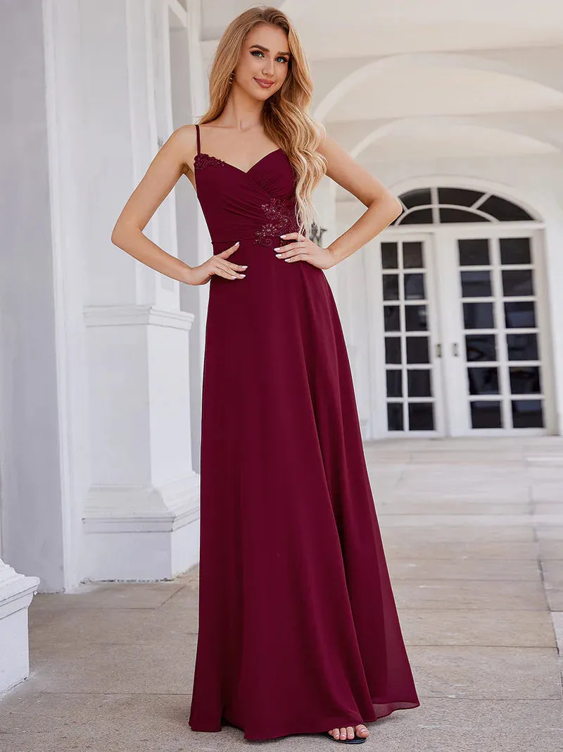 Elegant Bridesmaid Dresses Sleeveless A-Line Cross Back Chiffon Dresses with Embroidery Decoration