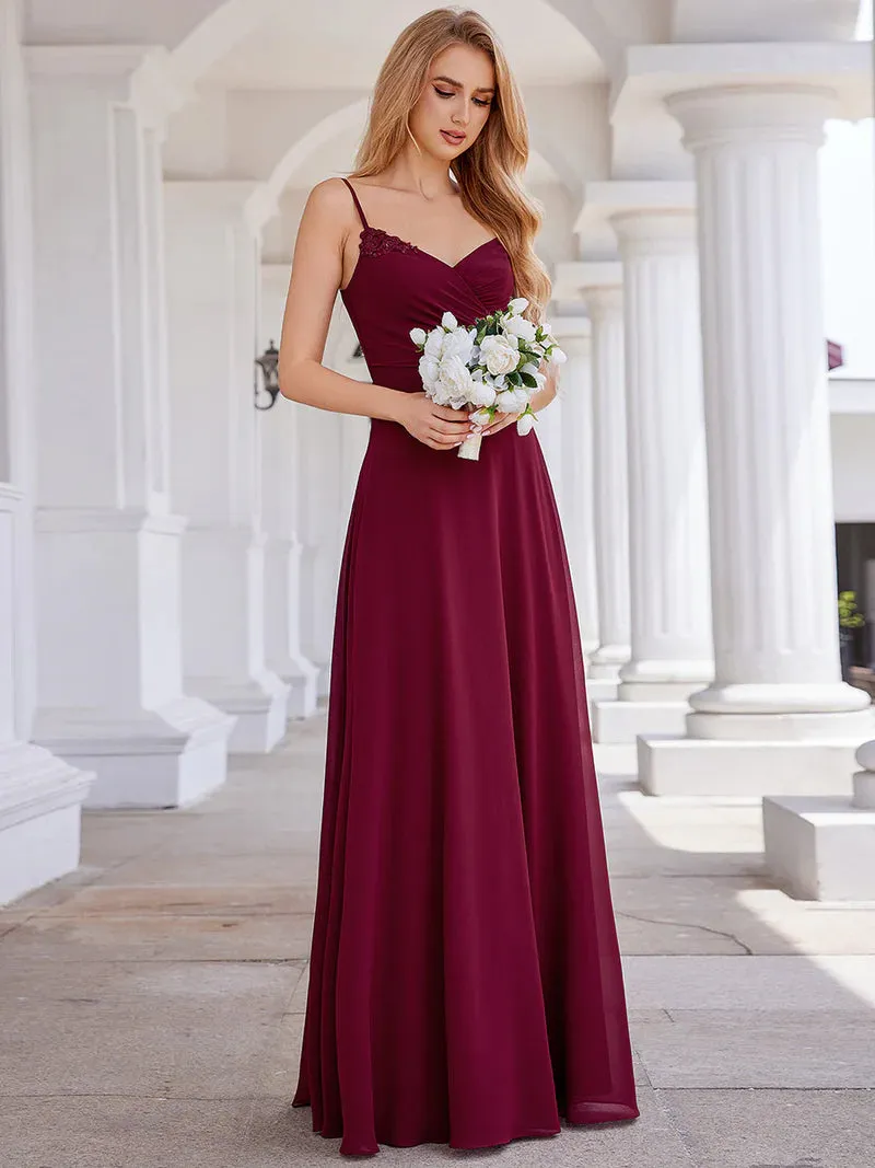 Elegant Bridesmaid Dresses Sleeveless A-Line Cross Back Chiffon Dresses with Embroidery Decoration