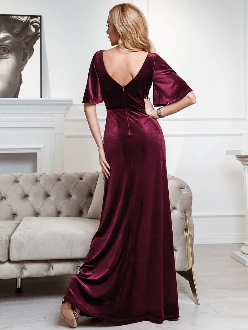 Elegant Double V Neck Velvet Party Dresses for Women