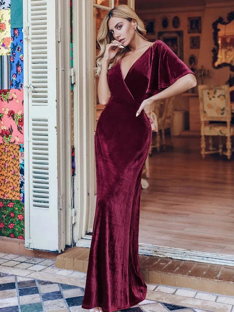 Elegant Double V Neck Velvet Party Dresses for Women