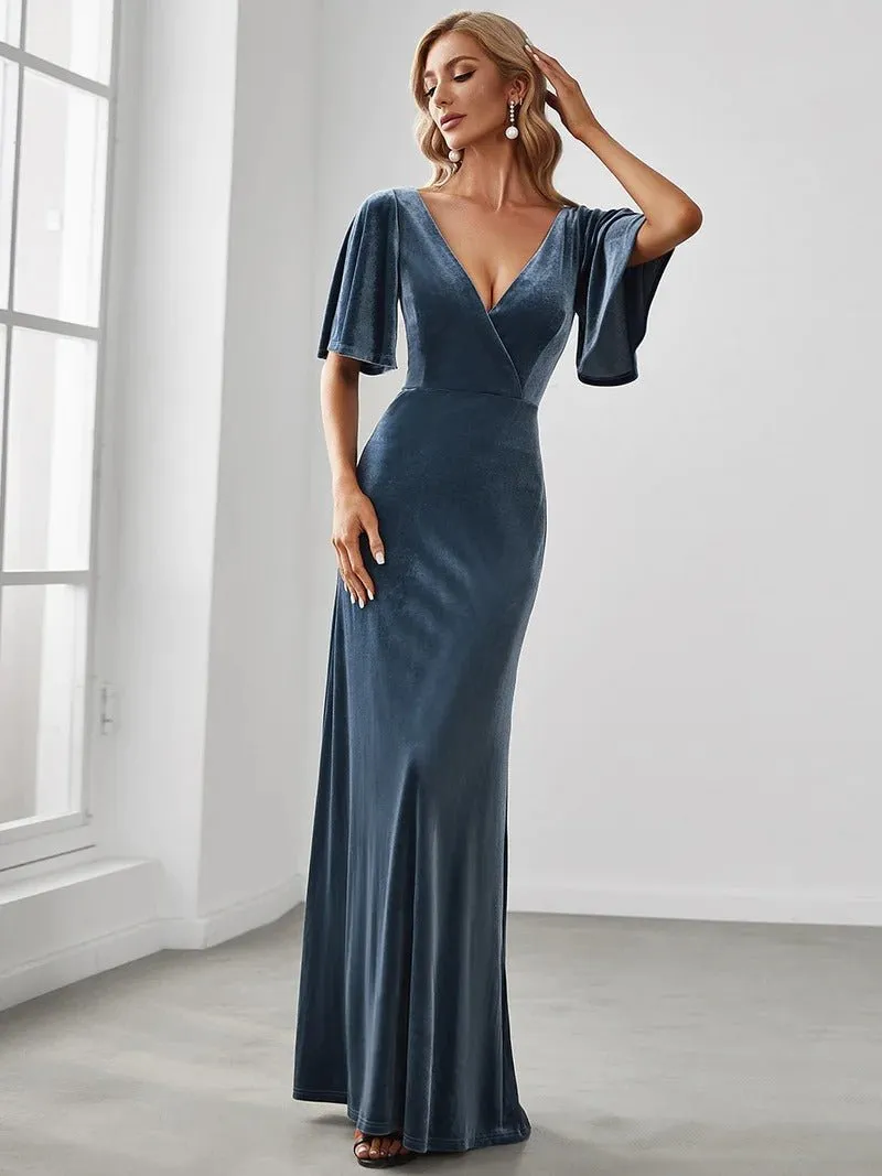 Elegant Double V Neck Velvet Party Dresses for Women