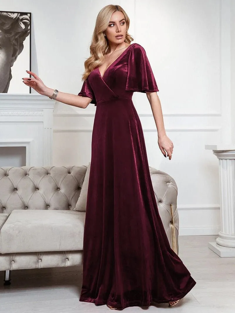 Elegant Double V Neck Velvet Party Dresses for Women