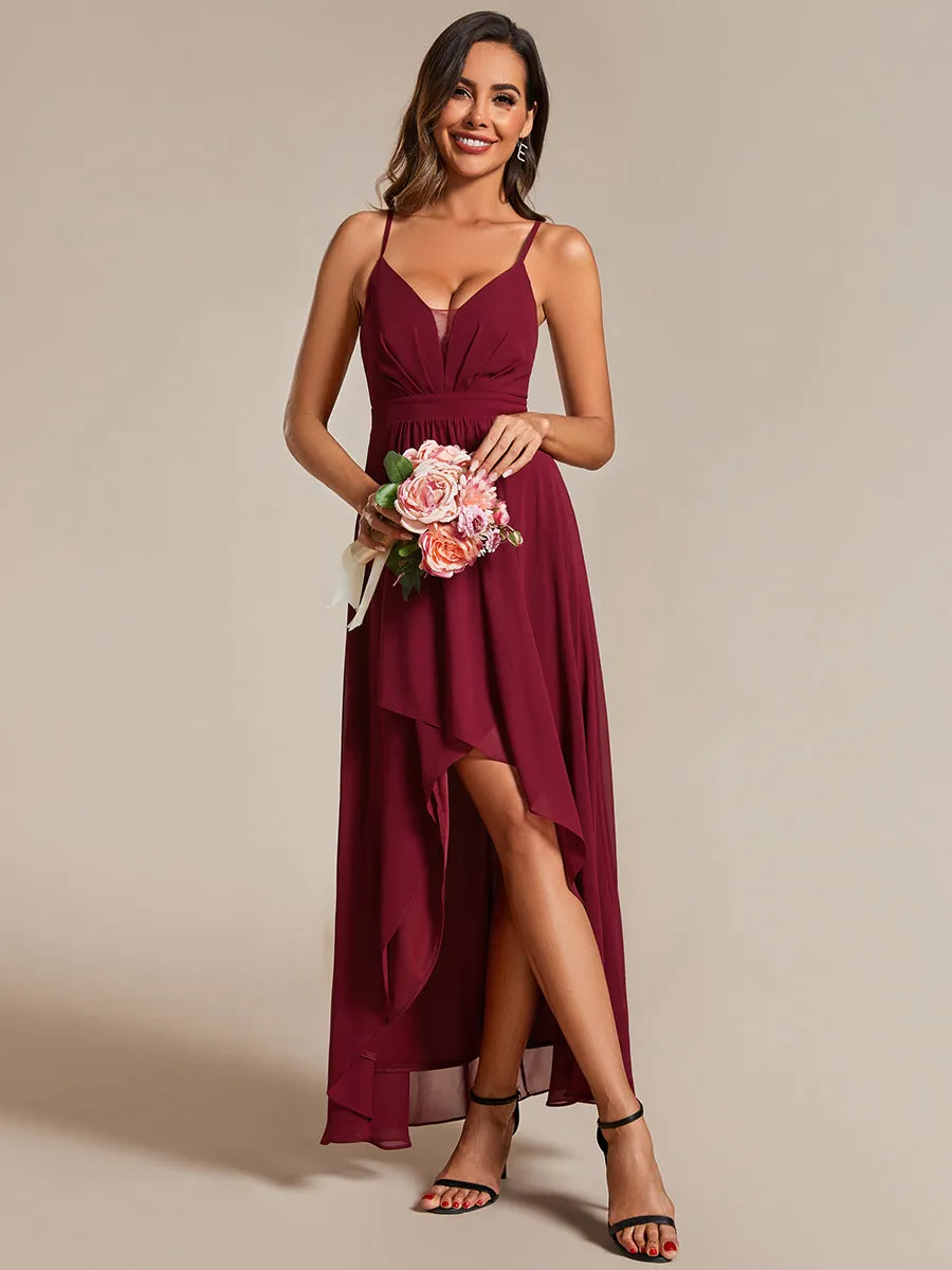 Elegant Spaghetti Straps Bandage Backless Asymmetrical Hem Chiffon Bridesmaid Dresses