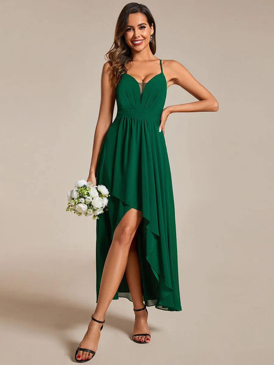 Elegant Spaghetti Straps Bandage Backless Asymmetrical Hem Chiffon Bridesmaid Dresses