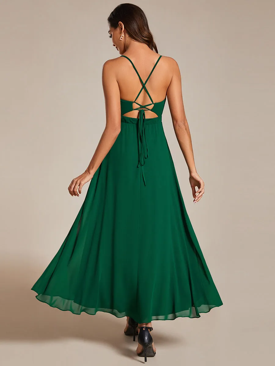 Elegant Spaghetti Straps Bandage Backless Asymmetrical Hem Chiffon Bridesmaid Dresses