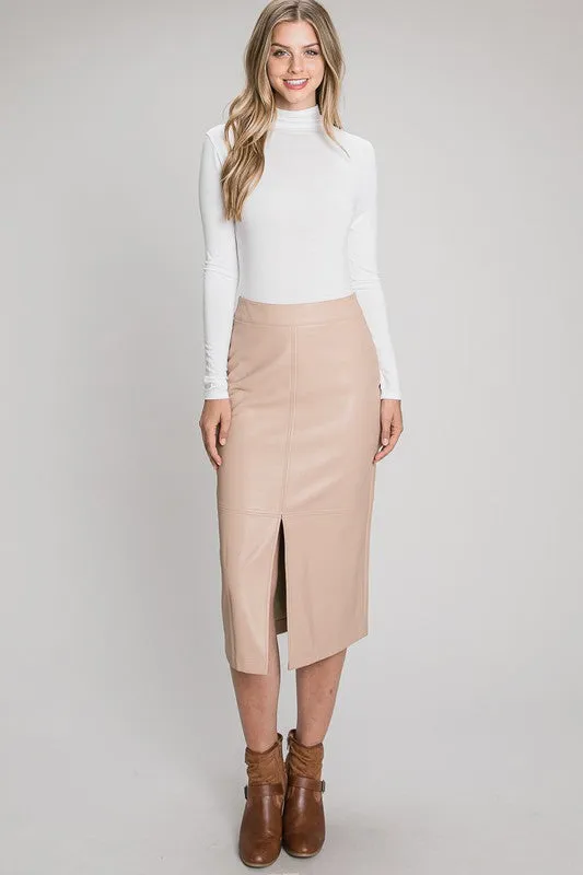 Faux Leather Slit Skirt