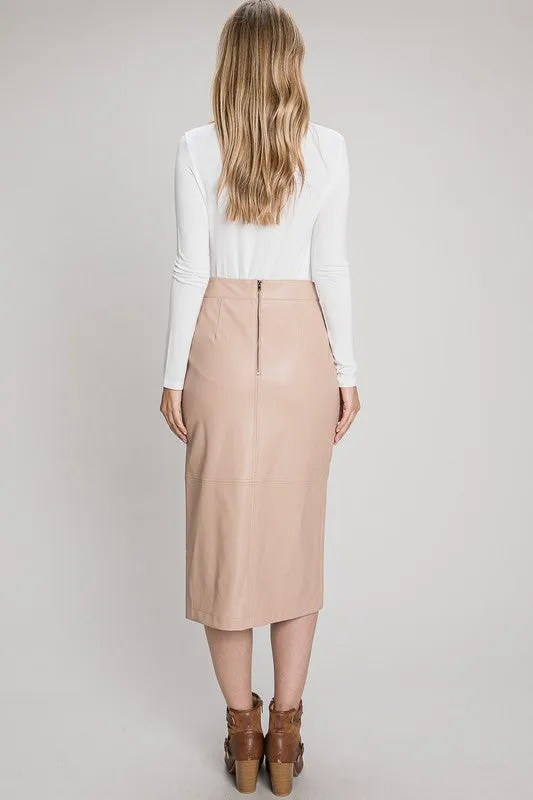 Faux Leather Slit Skirt