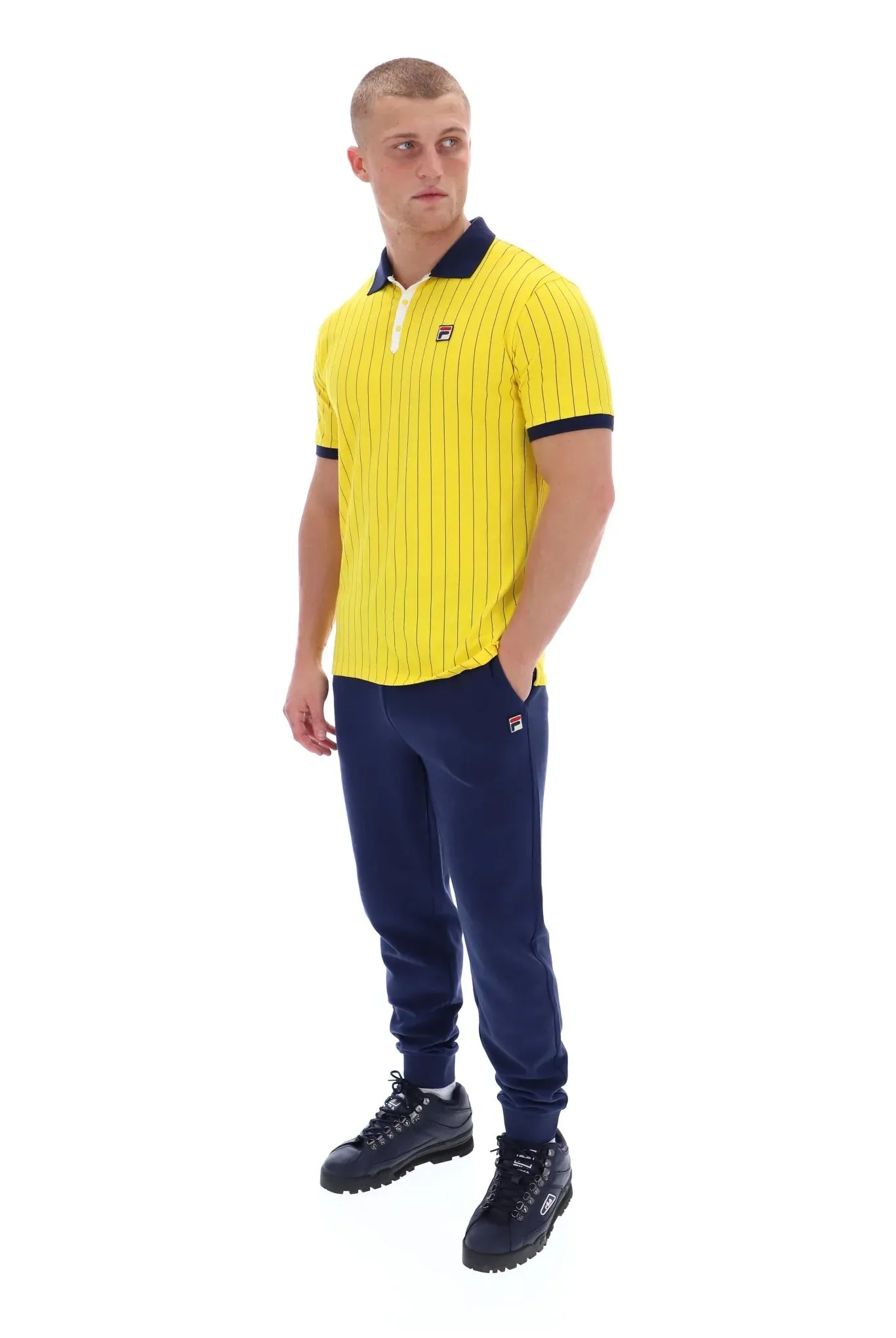 Fila Vintage Men's BB1 Classic Vintage Stripped Polo Shirt High Visibility Yellow