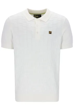 Fila Vintage Men's Lucian Square Knit Polo Shirt Blanc White