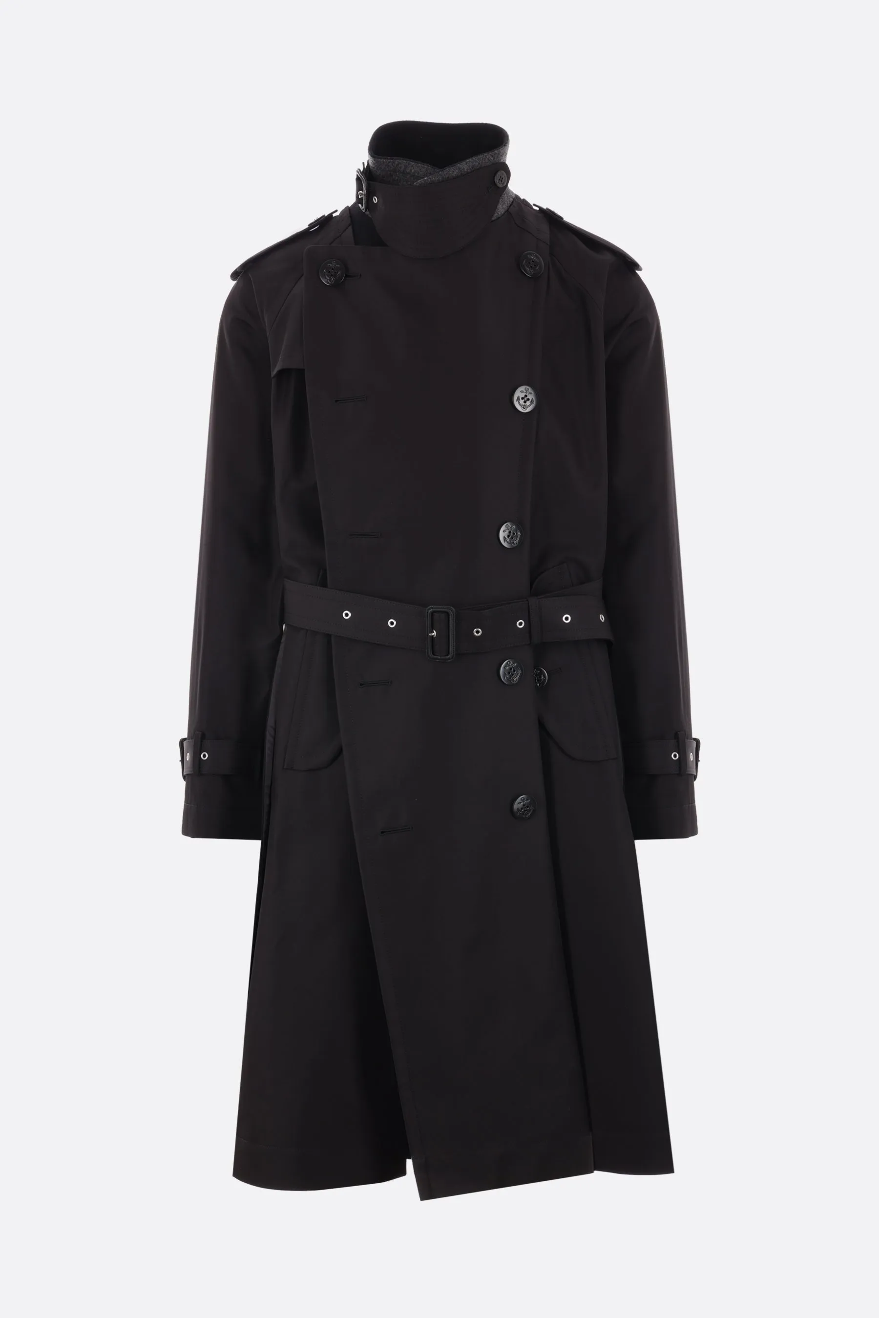 gabardine and cloth destructured trench coat