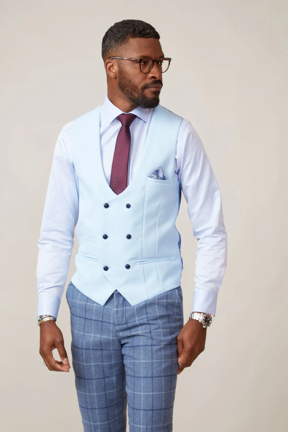 KELVIN - Sky Blue Double Breasted Waistcoat