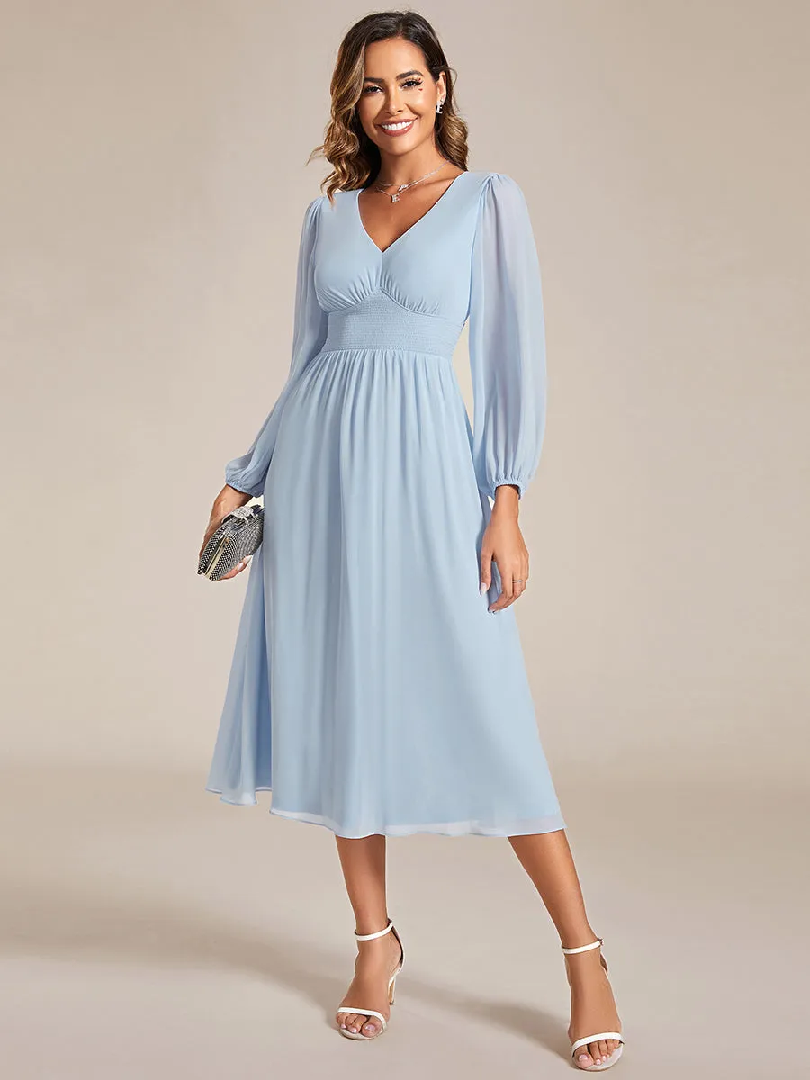 Knee Length Long Sleeves Chiffon Wholesale Wedding Guest Dresses