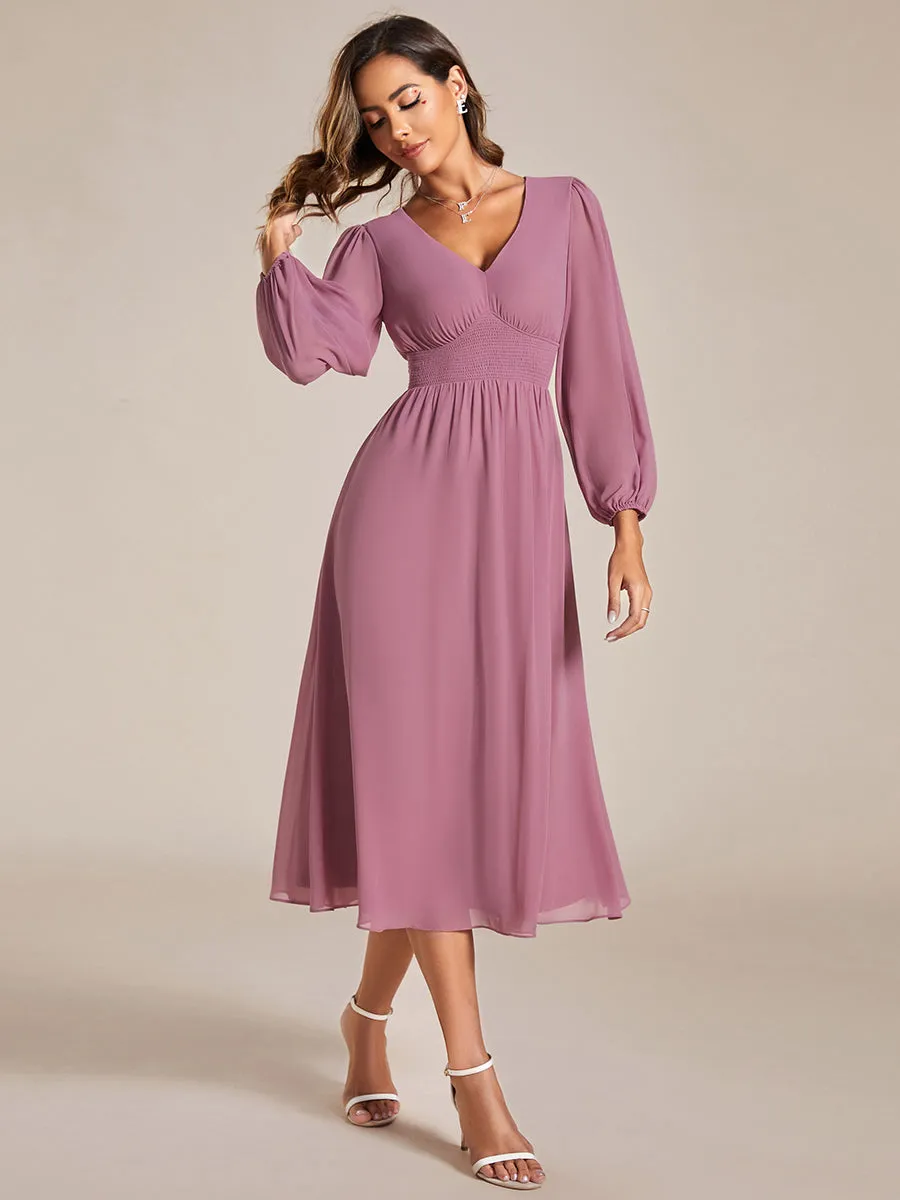 Knee Length Long Sleeves Chiffon Wholesale Wedding Guest Dresses