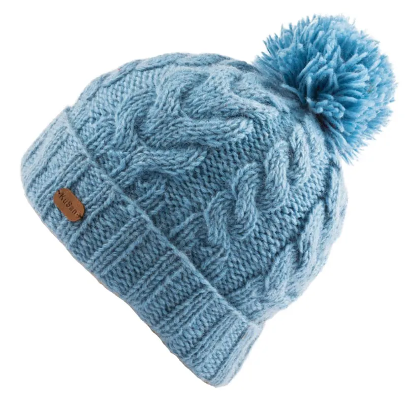 Kusan - Cable Bobble Hat Turn Up - Sky Blue