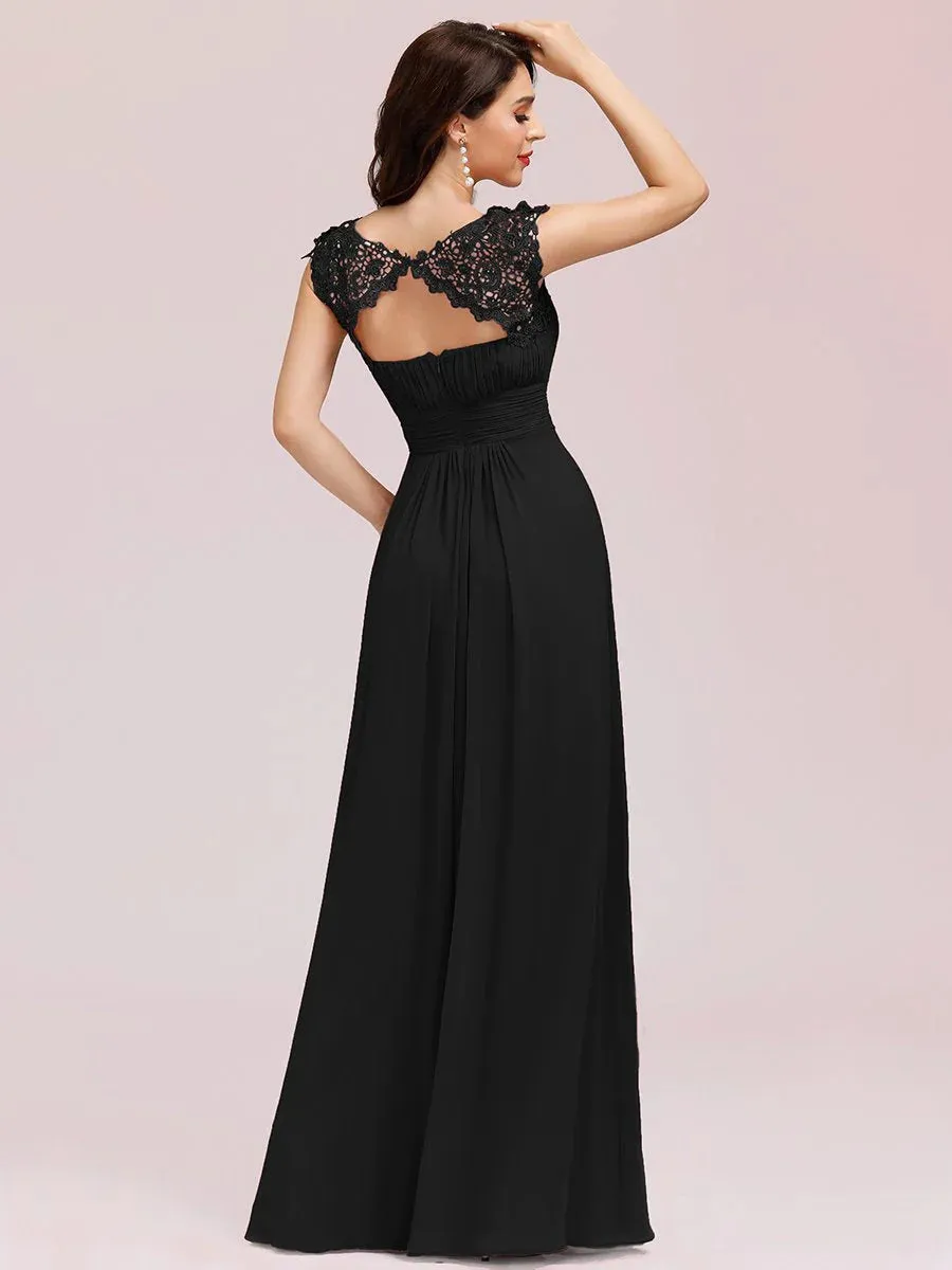 Lacey Neckline Open Back Ruched Bust Formal Dresses