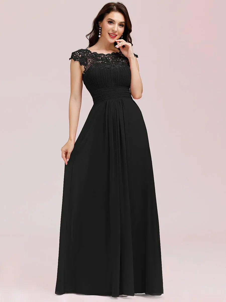 Lacey Neckline Open Back Ruched Bust Formal Dresses