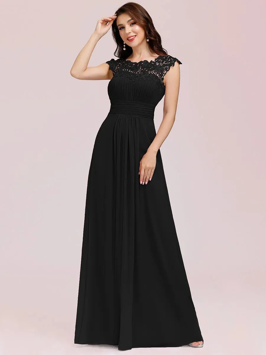 Lacey Neckline Open Back Ruched Bust Formal Dresses