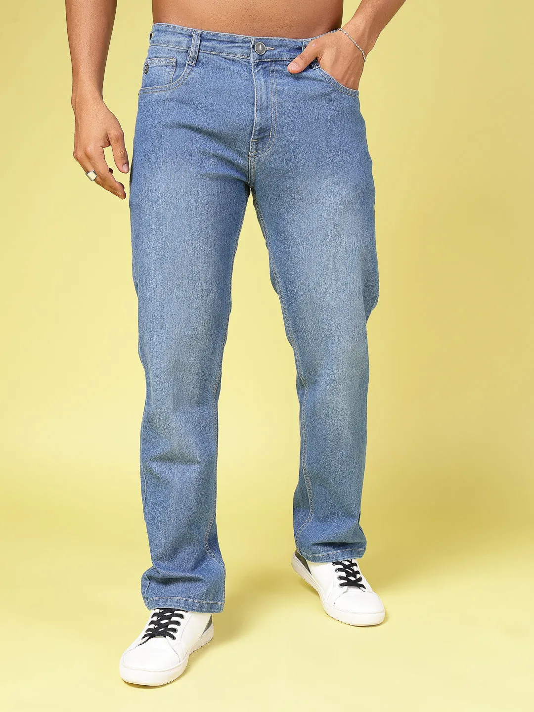 Lightly Faded Straight Fit Denim Jeans