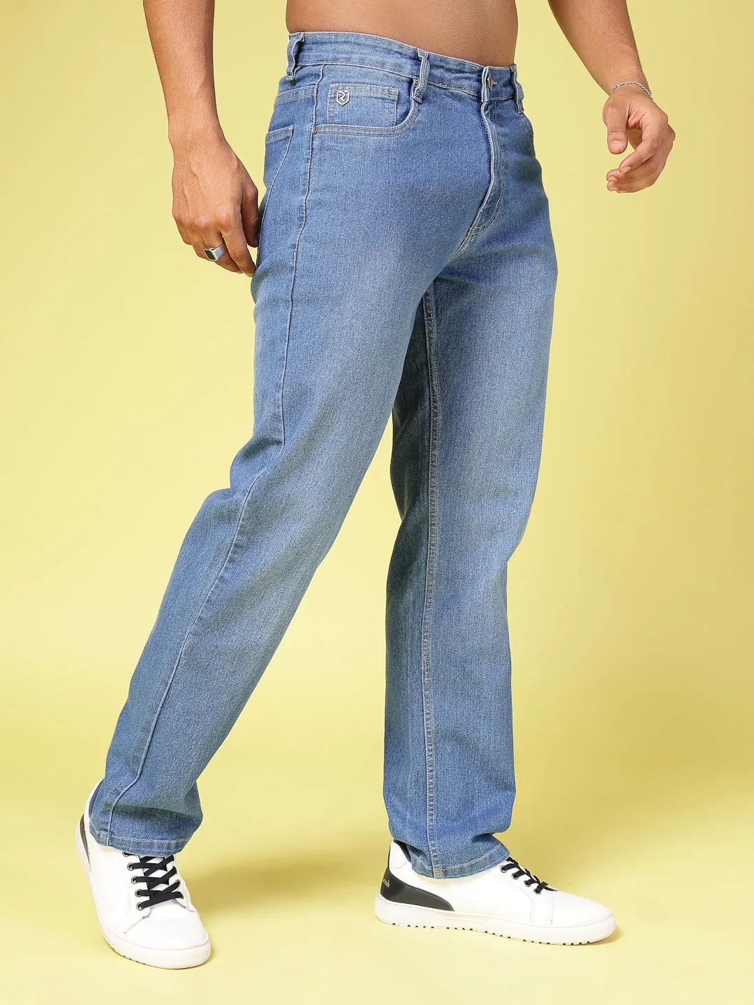 Lightly Faded Straight Fit Denim Jeans