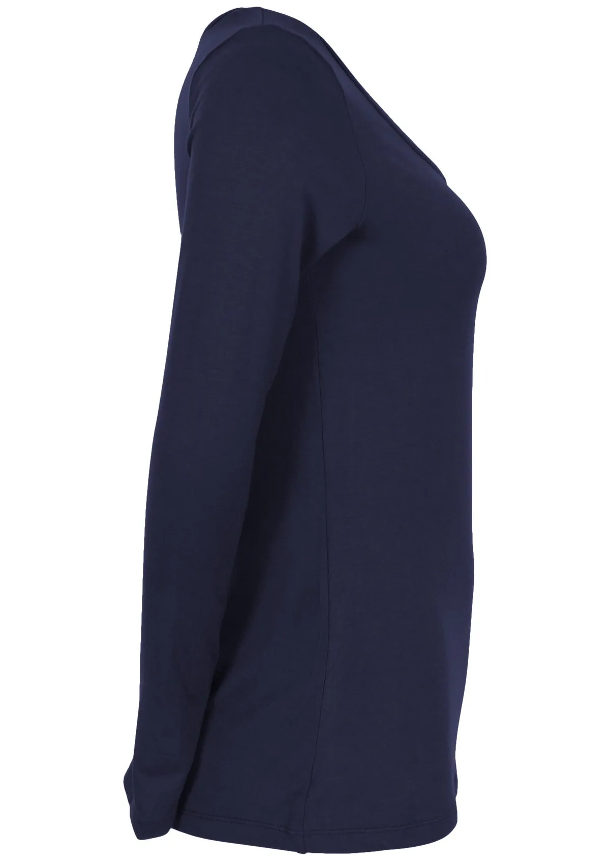 Long Sleeve Stretch V-neck Top Navy Blue