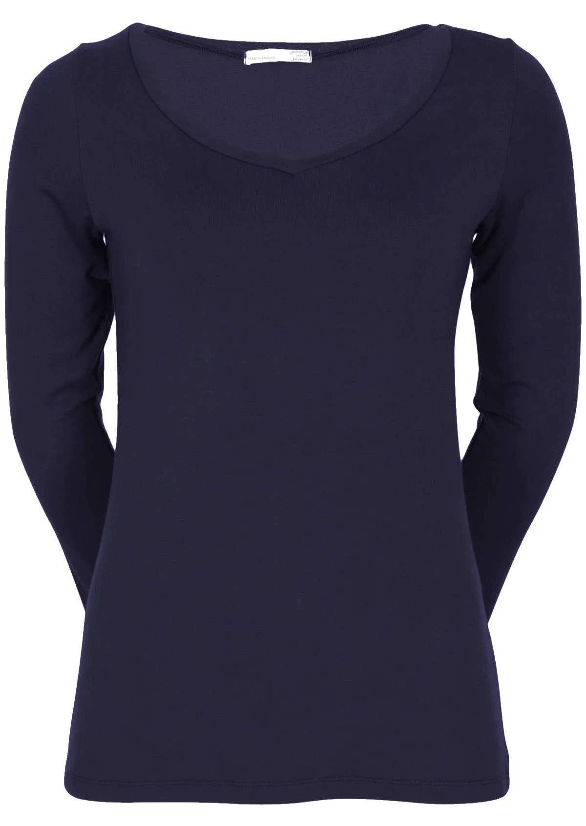 Long Sleeve Stretch V-neck Top Navy Blue