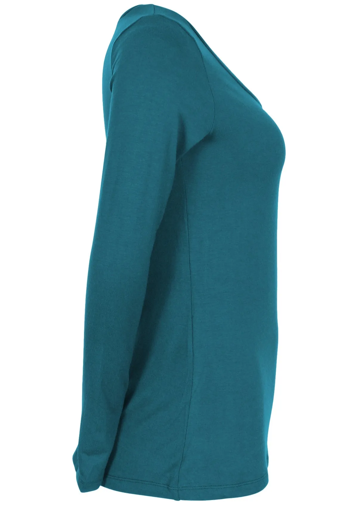 Long Sleeve Stretch V-neck Top Teal