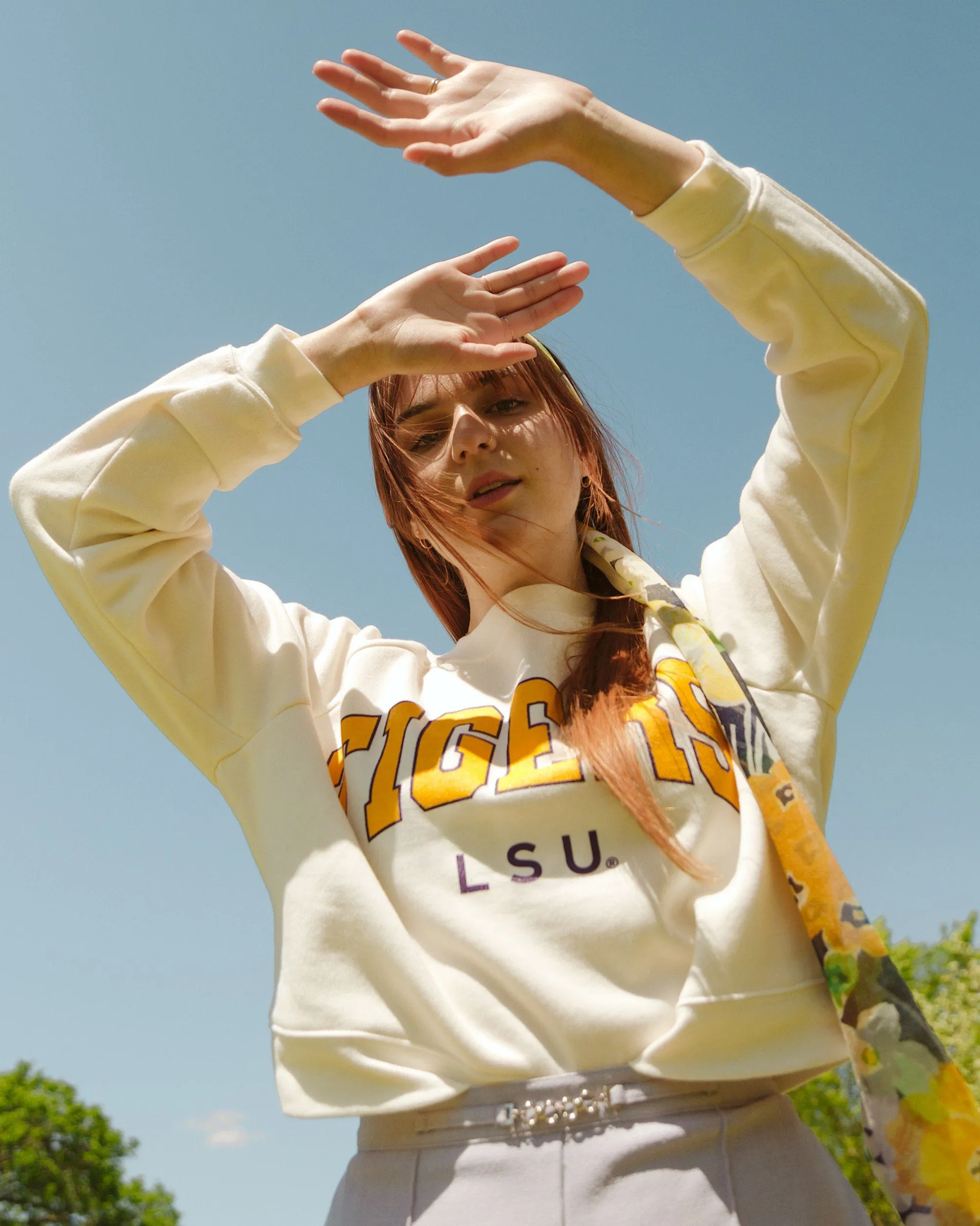 LSU Tigers Filled Gault Off White Cropped Raglan Sweatshirt