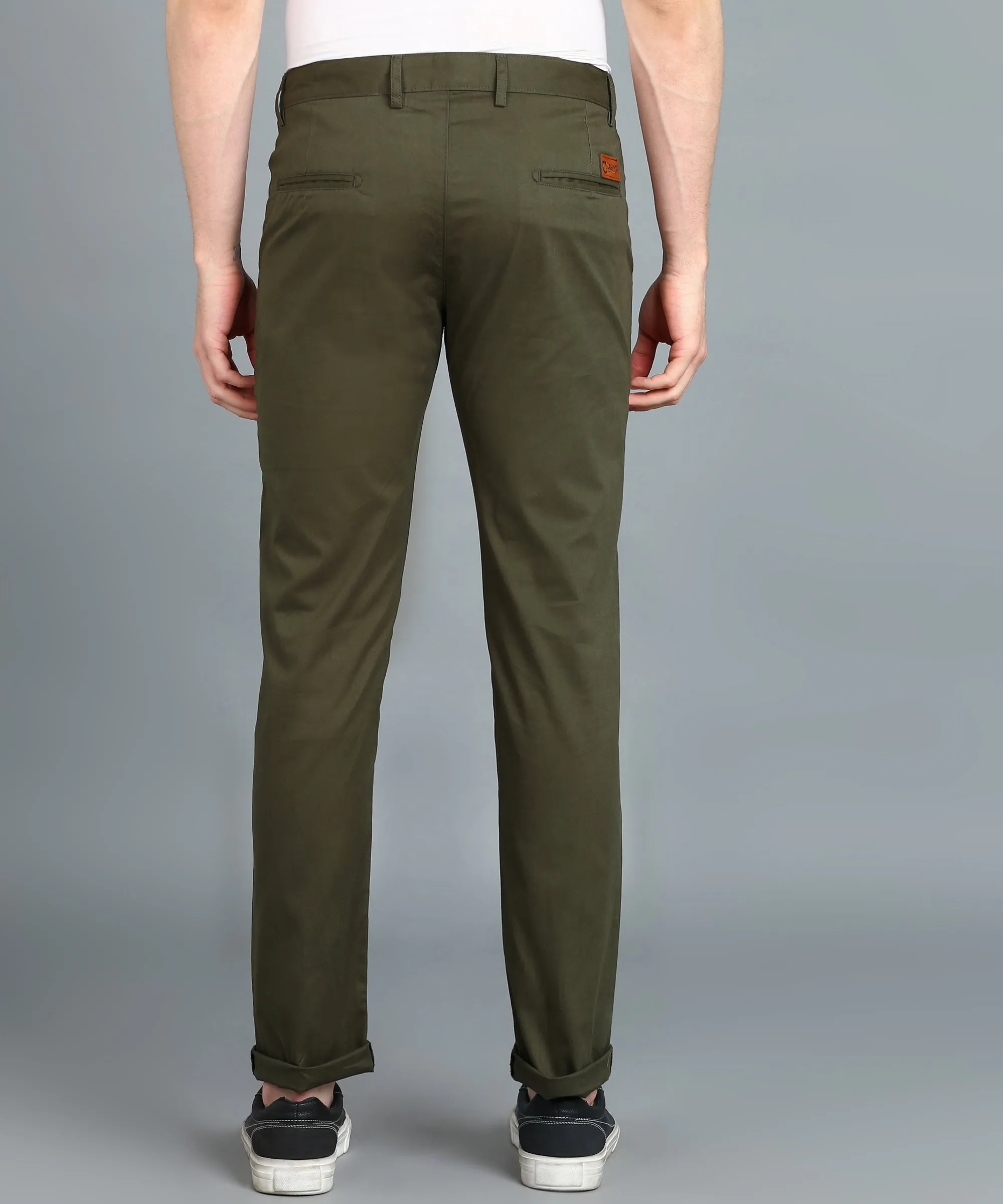 Men's Dark Green Cotton Light Weight Non-Stretch Slim Fit Casual Trousers