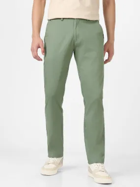 Men's Green Cotton Light Weight Non-Stretch Slim Fit Casual Trousers