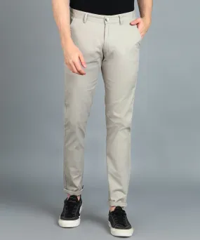 Men's Grey Cotton Light Weight Non-Stretch Slim Fit Casual Trousers