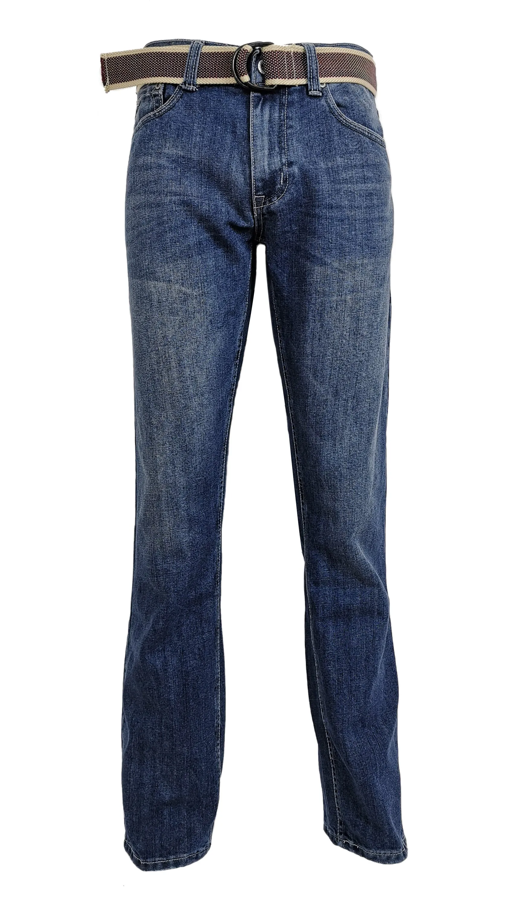 Men's Straight Jeans with Belt: Medium Wash