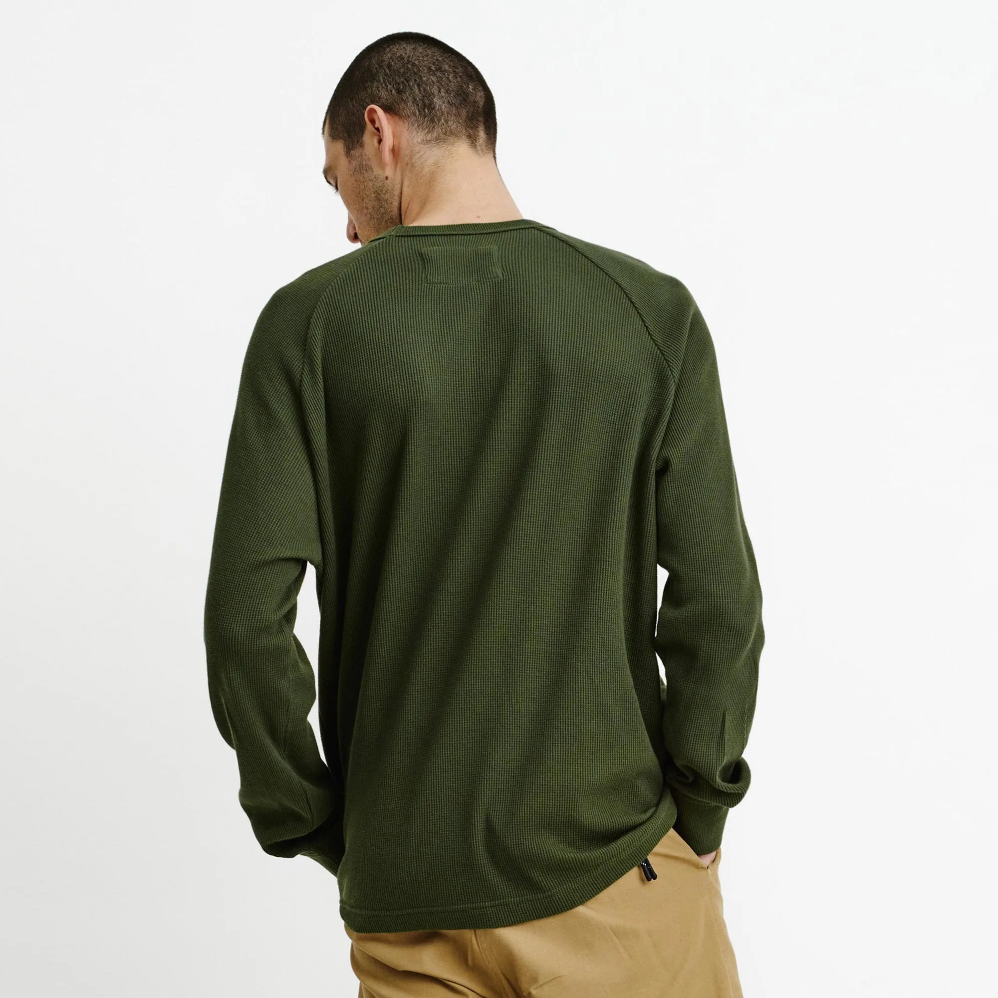 Mens Waffle Long Sleeve Tee Olive