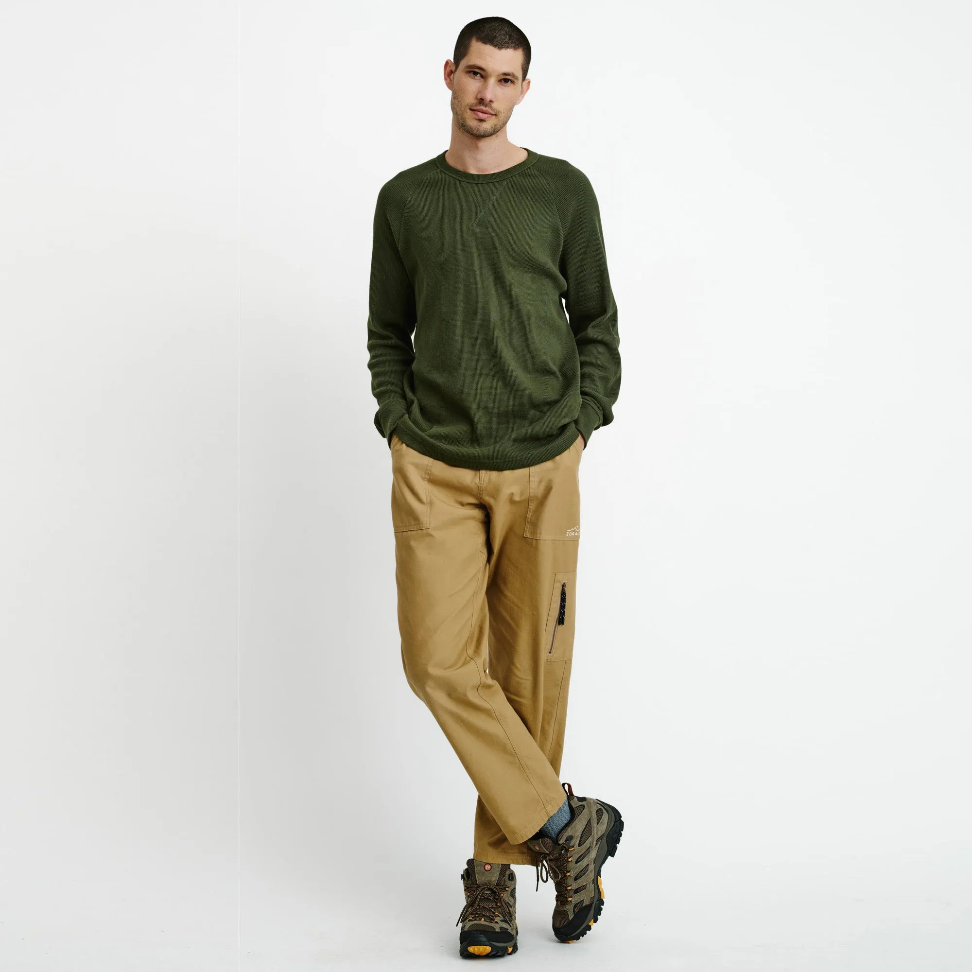 Mens Waffle Long Sleeve Tee Olive